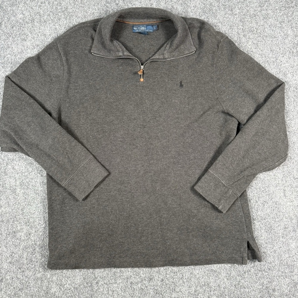 Polo Ralph Lauren Mens Estate Rib 1/4 Zip Pullover Sweater Charcoal Brown Large